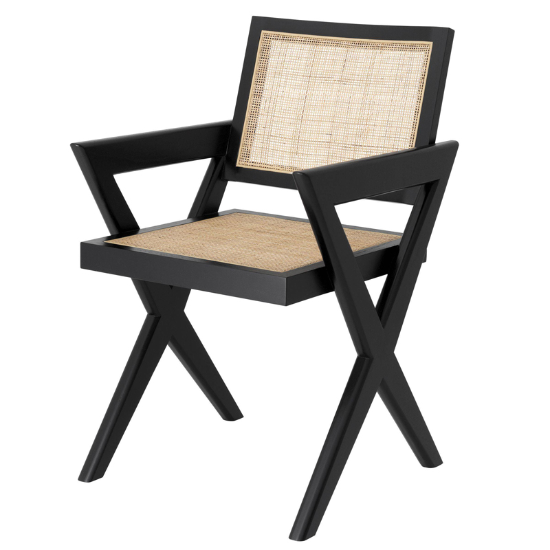 Стул Eichholtz Dining Chair Augustin black Черный Бежевый в Самаре | Loft Concept 