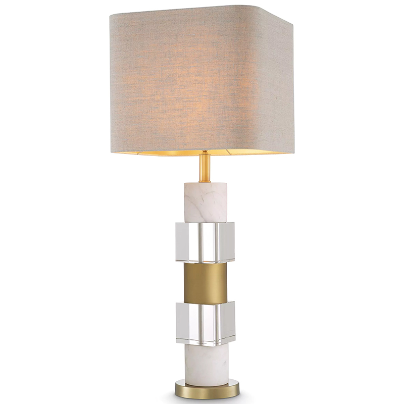 Настольная лампа Eichholtz Table Lamp Cullingham White Marble Прозрачное Стекло Белый Мрамор Bianco Бежево-серый Латунь в Самаре | Loft Concept 