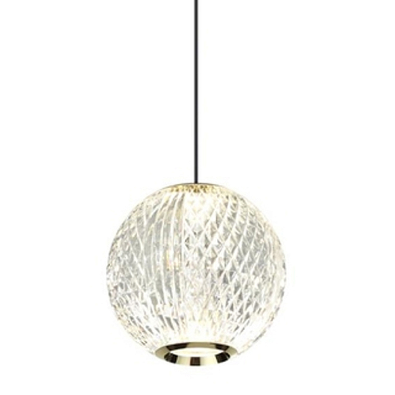 Подвесной светильник с прозрачным рифленым плафоном в форме шара Crystal Globule Золотой Прозрачный Хром в Самаре | Loft Concept 