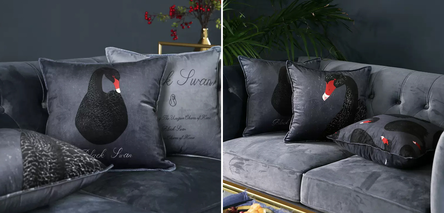 Декоративная подушка Black Swans Cushion Черная - фото