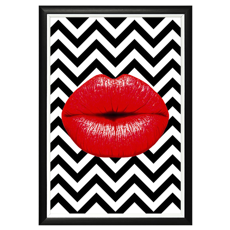 Постер Red Lips Chevron Черно-белый Красный в Самаре | Loft Concept 