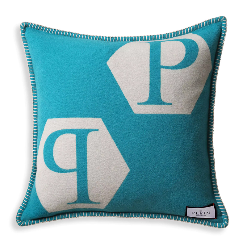 Подушка Philipp Plein Cushion Cashmere Blue Голубой Белый в Самаре | Loft Concept 