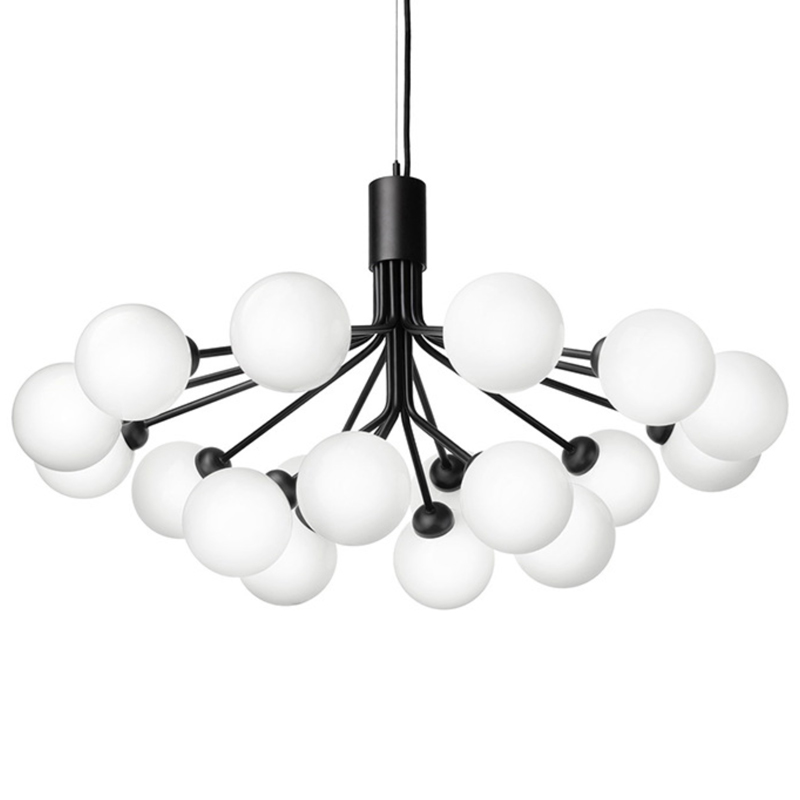 Люстра Berries Chandelier White Balloons Black 18 Черный матовый Белое матовое стекло в Самаре | Loft Concept 