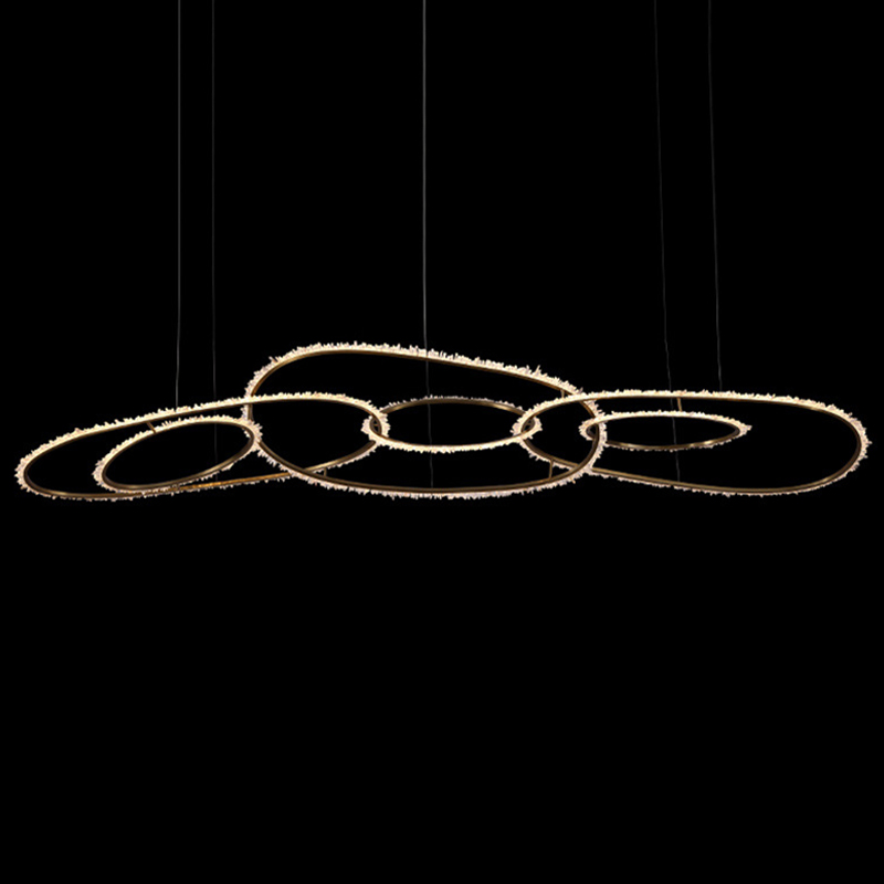 Люстра Six Rings Chain Quartz Crystal Chandelier Глянцевое золото Прозрачное Стекло в Самаре | Loft Concept 