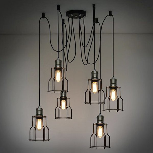 Люстра Loft Industrial 6 wire Cage Filament Pendant Бронза Черный матовый в Самаре | Loft Concept 