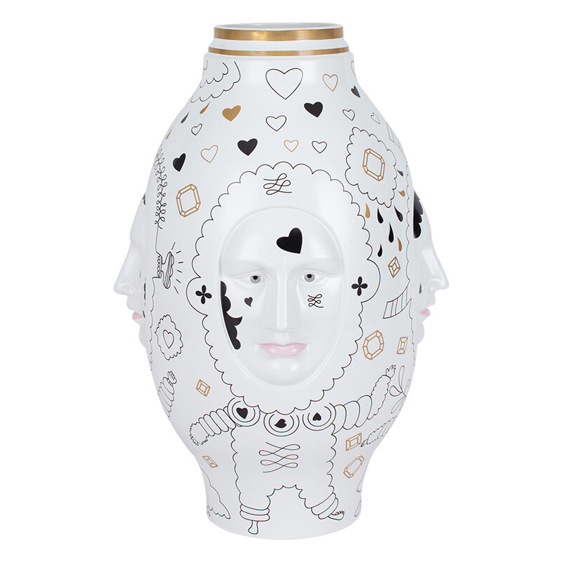 Ваза с декоративными лицами и графическими элементами в виде сердец и символов Faces of Imagination Белый Золотой Черный в Самаре | Loft Concept 