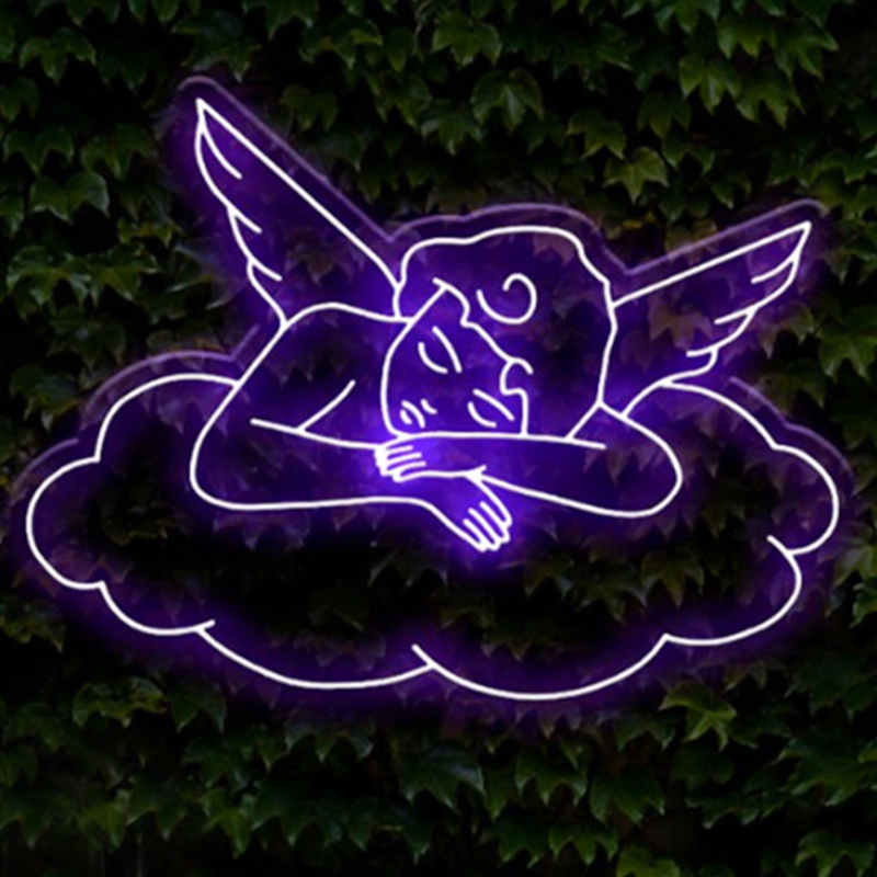 Неоновая настенная лампа Sleeping Angel Neon Wall Lamp Фиолетовый Прозрачный Фиолетовый в Самаре | Loft Concept 