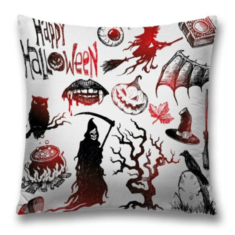 Подушка Happy Halloween Белый Черный Красный в Самаре | Loft Concept 