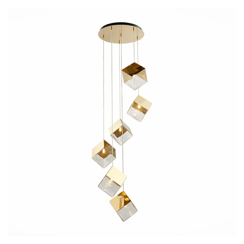 Потолочная люстра Pyrite Chandelier gold cube 6 Золотой Прозрачный в Самаре | Loft Concept 