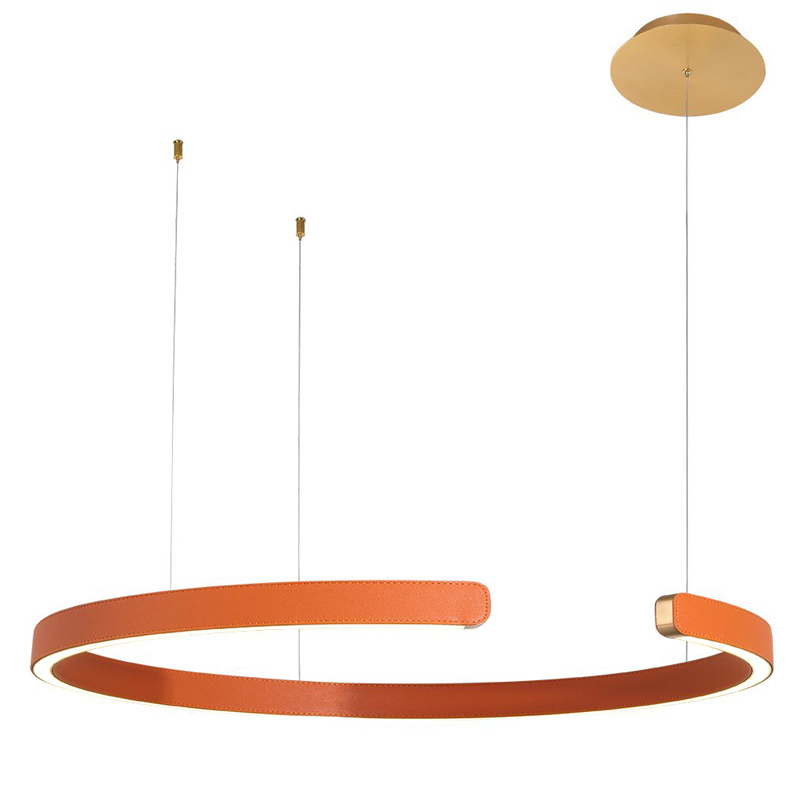 Подвесной светильник Half Ring orange leather Оранжевый Золотой в Самаре | Loft Concept 