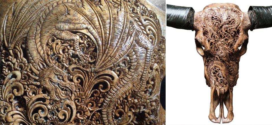 Череп буйвола Buffalo Skull Dragon резьба по кости Череп буйвола Buffalo Skull Dragon резьба по кости - Loft-Concept в Самаре
