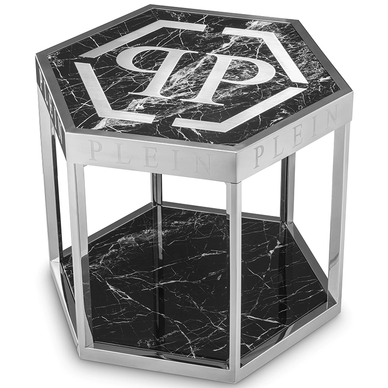 Приставной стол Philipp Plein Side Table Billionaire Chrome Хром Черный Мрамор Nero в Самаре | Loft Concept 