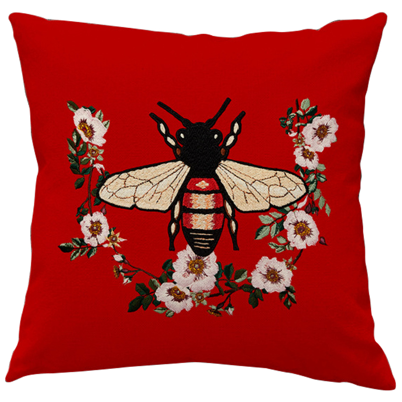 Декоративная подушка Стиль Gucci Bee Red Красный Бежевый Черный в Самаре | Loft Concept 