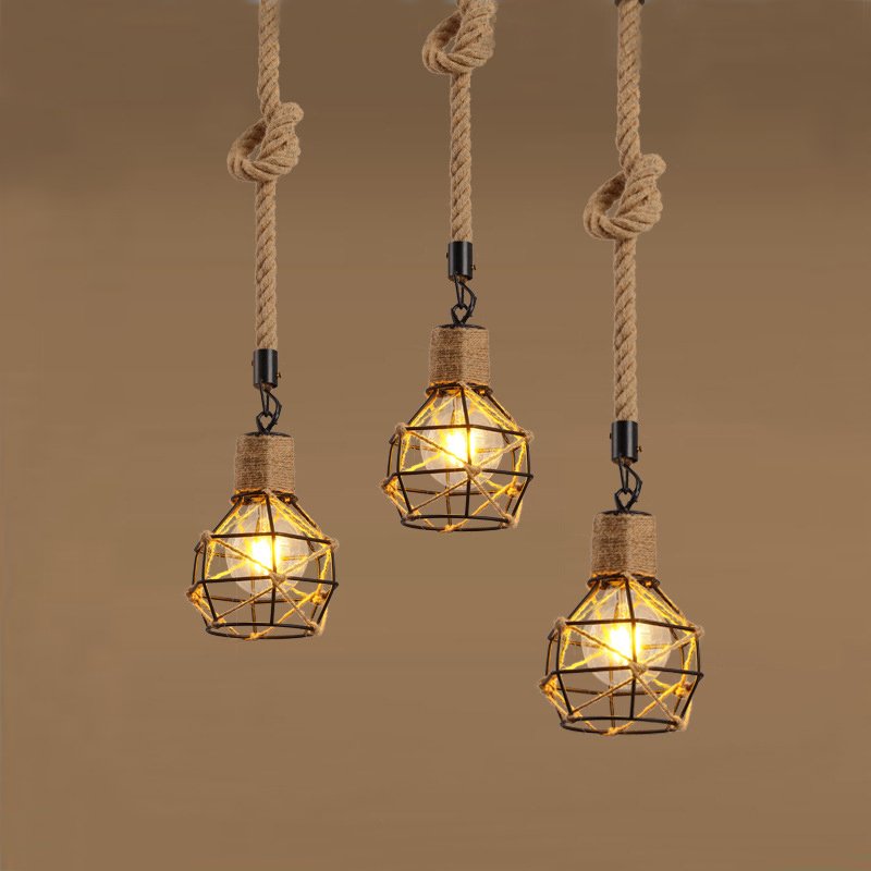 Подвесной светильник LOFT ROPE CHANDELIER CAGE Mono Черный Коричневый в Самаре | Loft Concept 