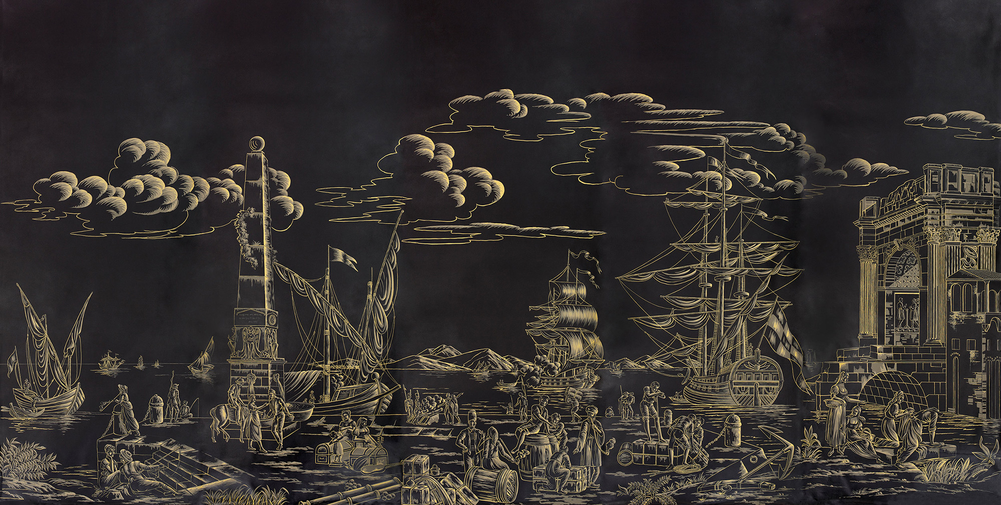 Обои ручная роспись Views of Italy Gold Outline - постер Loft-Concept в Самаре