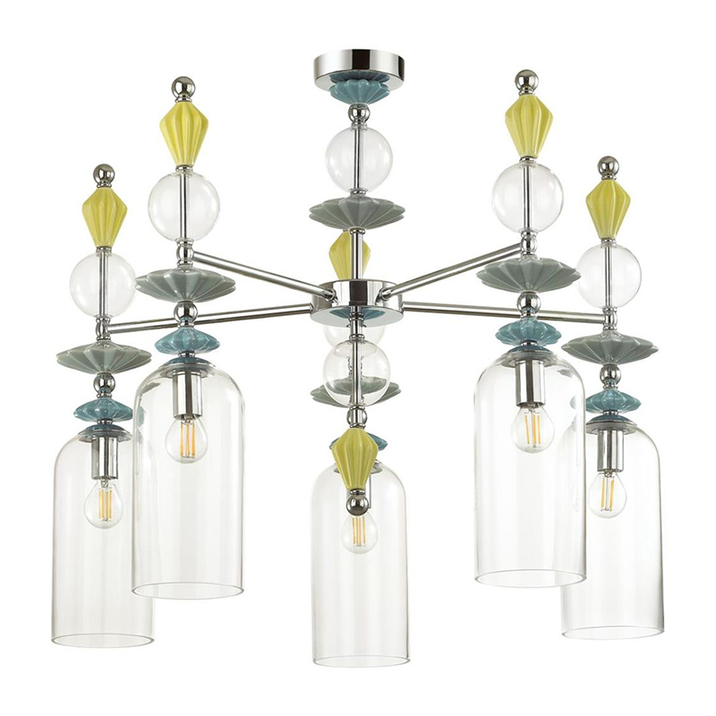 Люстра Iris Glass Chandelier candy 5 chrome Прозрачное Стекло Прозрачный зеленый Желтый Хром в Самаре | Loft Concept 