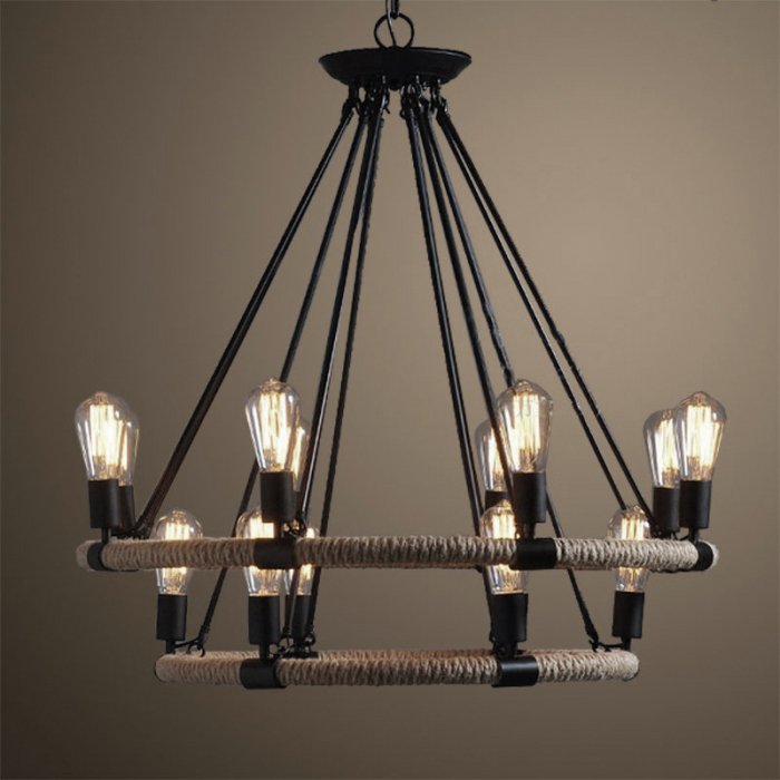 Люстра Round Tube Double Loft Rope Light Черный в Самаре | Loft Concept 