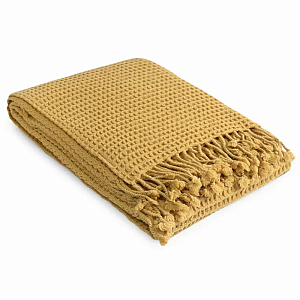 Плед из шерсти цвета охры с бахарамой Waffle Comfort