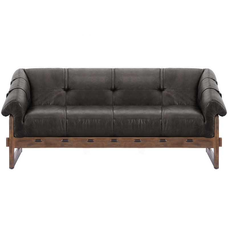 Трехместный диван Duncan винтажная черная кожа Черный Коричневый в Самаре | Loft Concept 