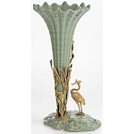 Ваза зеленая фарфоровая с волнистым краем с бронзовой фигуркой журавля Eden Garden  варинант исполнения - 4 | Loft Concept в Самаре