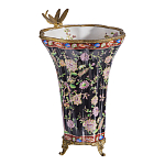 Ваза из фарфора черная с цветочной росписью и бронзовой стрекозой Spring Garden варинант исполнения - 2 | Loft Concept в Самаре