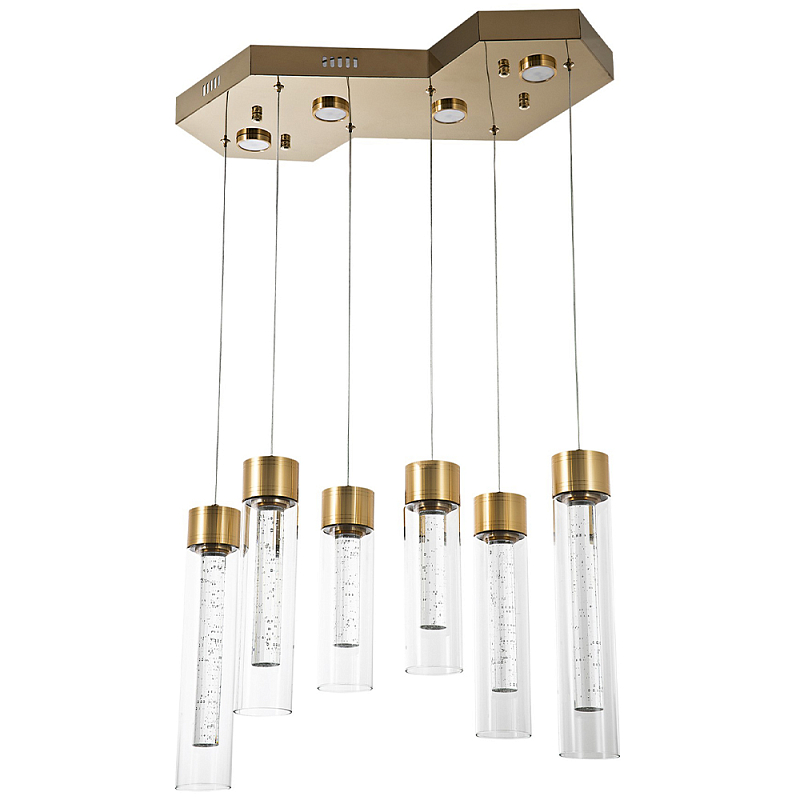 Люстра c 6-ю стеклянными плафонами золото Sparkling Bubbles Tube Gold Hanging Lamp Прозрачное Стекло Золотой Люстра c 6-ю стеклянными плафонами золото Sparkling Bubbles Tube Gold Hanging Lamp Прозрачное Стекло Золотой в Самаре | Loft Concept
