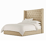 Кровать двуспальная бежевая с основанием из массива дерева с мягким изголовьем Flax Beds варинант исполнения - 1 | Loft Concept в Самаре