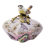 Шкатулка фиолетового цвета с рисунком бабочек и крышкой с фигуркой птицы на ветке Eden Garden варинант исполнения - 1 | Loft Concept в Самаре