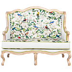 Диван двухместный из натурального бука золотистый с изображением птиц и цветов Blooming Birds варинант исполнения - 1 | Loft Concept в Самаре