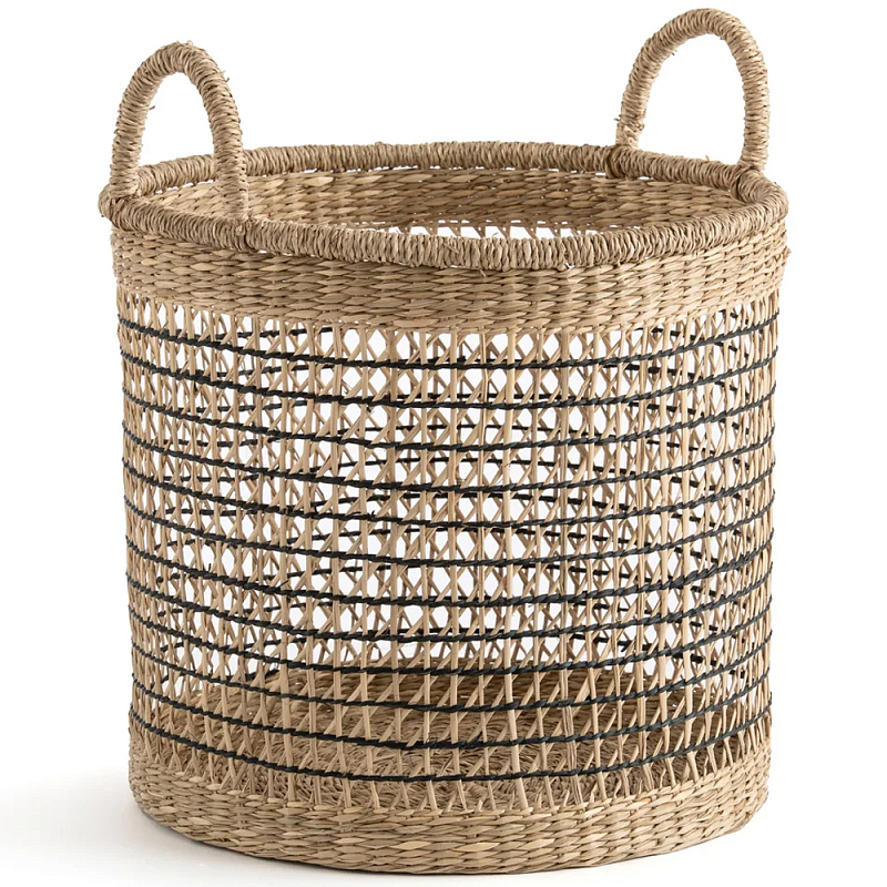Круглая плетеная корзина Renee Wicker Basket Бежевый Черный Круглая плетеная корзина Renee Wicker Basket Бежевый Черный в Самаре | Loft Concept