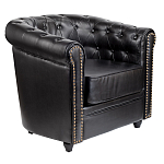 Кресло кожаное с мягкими подлокотниками на 4-х деревянных ножках Logan Leather Armchair black варинант исполнения - 1 | Loft Concept в Самаре