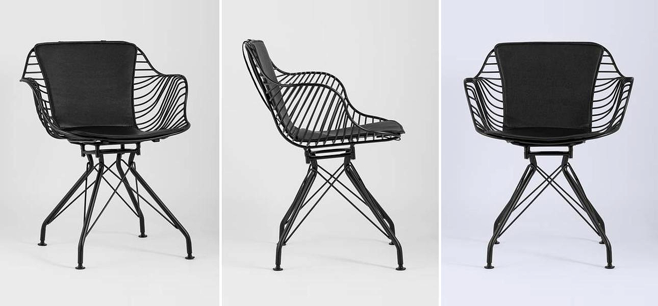 Стул Bertoia с подлокотником Chair Black metal Стул Bertoia с подлокотником Chair Black metal - Loft-Concept в Самаре