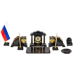 Настольный письменный набор с часами из природного камня обсидиана National Еmblem варинант исполнения - 1 | Loft Concept в Самаре