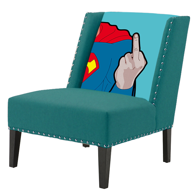 FUN Armchair "Superman fuck off" Turquoise Дизайнерское кресло с цветным принтом Бирюзовый в Самаре | Loft Concept 