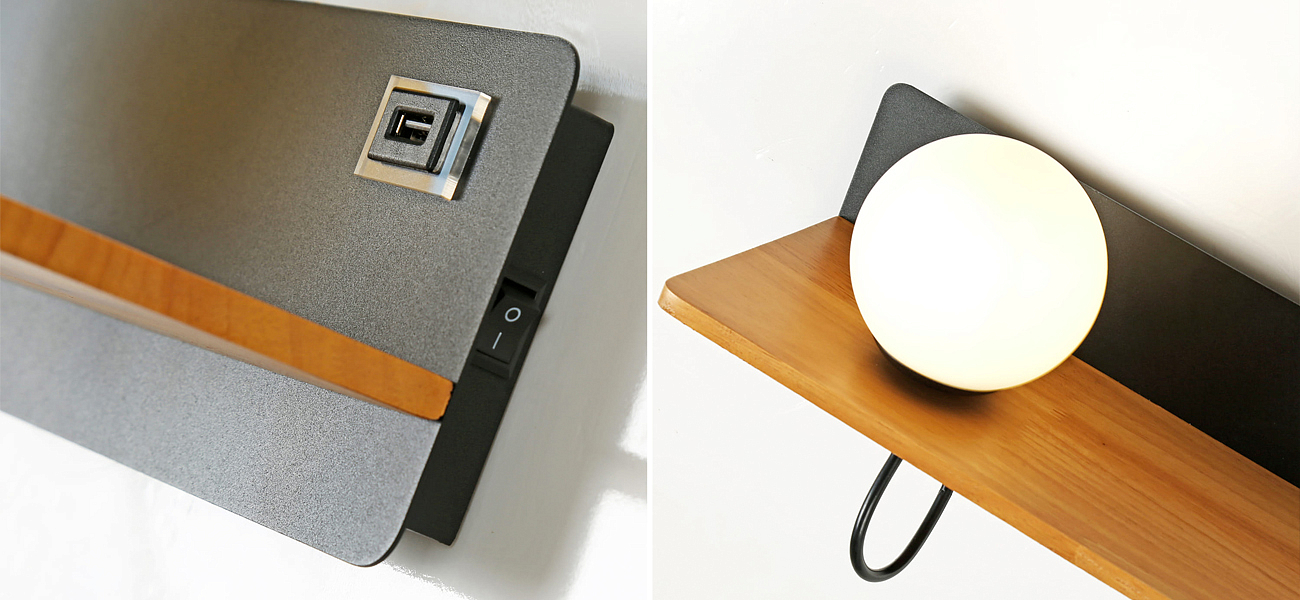 Бра с полкой Black GAVIN WOOD USB Бра с полкой Black GAVIN WOOD USB - Loft-Concept в Самаре