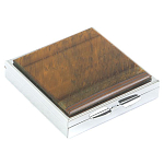 Таблетница карманная квадратная с 4-мя отделениями с зеркалом и накладкой из натурального камня Тигровый глаз Silver Stone Pillboxes варинант исполнения - 1 | Loft Concept в Самаре