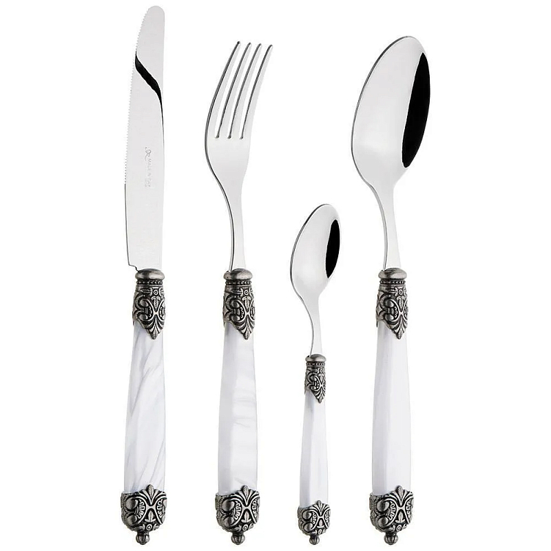 Набор столовых приборов на 6 персон 24 предмета Luxury Cutlery Серебряный Бежевый Черный Белый в Самаре | Loft Concept 