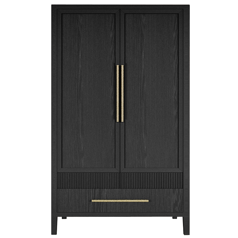 Шкаф платяной Primo с выдвижными ящиками шпон Светлый дуб Черный Золотой в Самаре | Loft Concept 