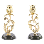 Подсвечники бронзовые на подставке из натурального камня нефрит Stone Candlestick варинант исполнения - 1 | Loft Concept в Самаре