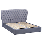 Кровать двуспальная серая с основанием из массива дерева с мягким изголовьем Velour Beds варинант исполнения - 1 | Loft Concept в Самаре