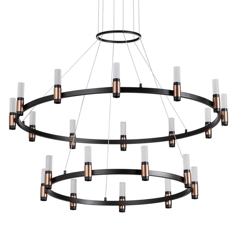 Люстра подвесная с двумя круглыми ярусами и цилиндрическими плафонами Arnaut Light Черный Белый в Самаре | Loft Concept 