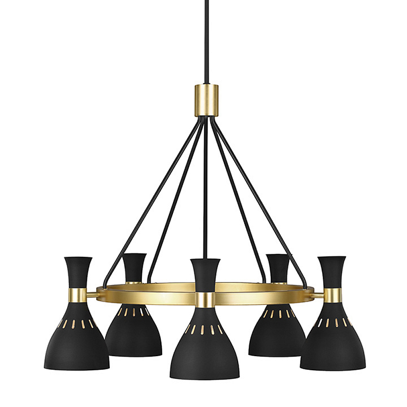 Люстра с 5-ю плафонами в форме песочных часов с узкими перфорированными отверстиями Feiss Черный Белый Латунь в Самаре | Loft Concept 