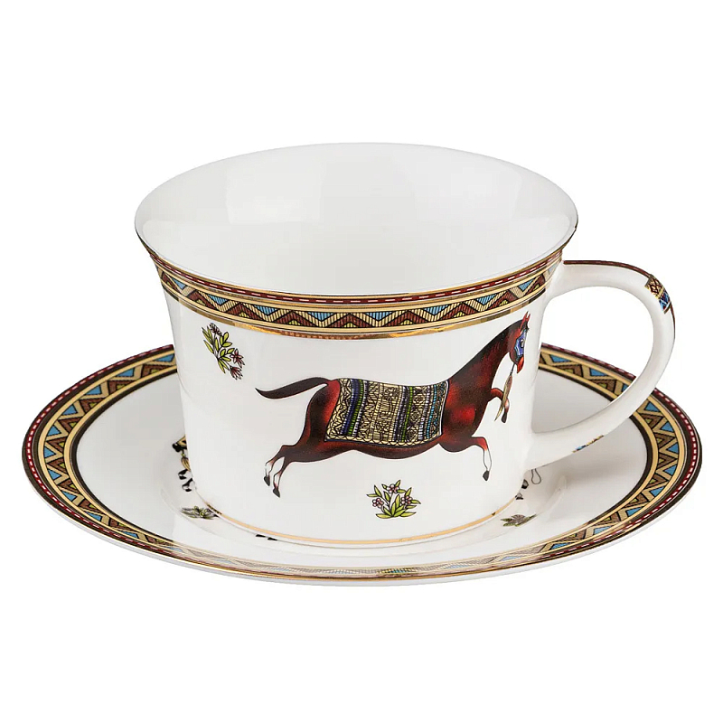 Чайная пара из фарфора с изображением лошади 250 мл Porcelain Horse Set  Белый Мульти в Самаре | Loft Concept 