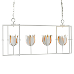 Люстра белая прямоугольная с абажурами в виде цветков тюльпана White Tulips варинант исполнения - 2 | Loft Concept в Самаре