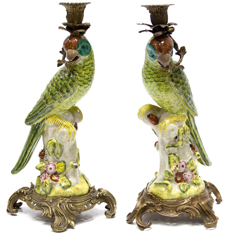 Подсвечник Candlestick Green Parrot Зеленый Бронза в Самаре | Loft Concept 