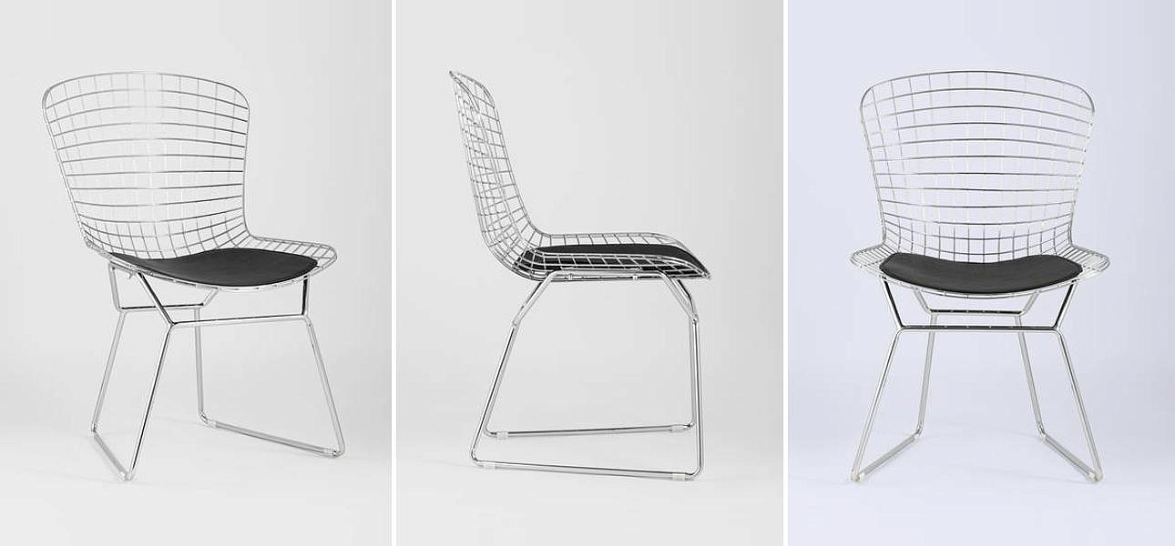 Стул Bertoia Chair Хромированный с Черной подушкой Стул Bertoia Chair Хромированный с Черной подушкой - Loft-Concept в Самаре