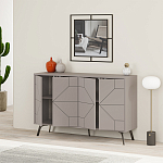 Комод бежево-серый с 4-мя дверцами с геометрическим рисунком на металлических ножках DUNE CONSOLE LIGHT MOCHA варинант исполнения - 2 | Loft Concept в Самаре