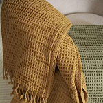 Плед из шерсти цвета охры с бахарамой Waffle Comfort варинант исполнения - 4 | Loft Concept в Самаре