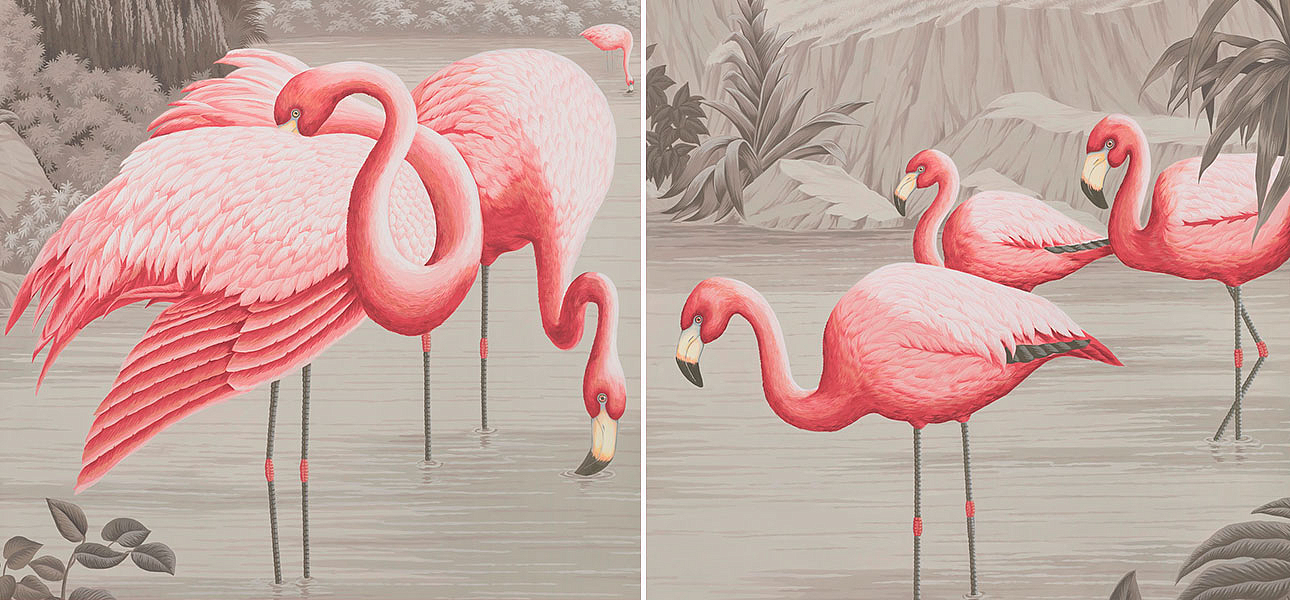 Обои ручная роспись Flamingos Flamingo on Eau Forte scenic paper Обои ручная роспись Flamingos Flamingo on Eau Forte scenic paper - Loft-Concept в Самаре