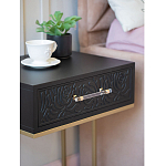 Приставной столик с резным узором на выдвижном ящике Black Table Carved Pattern варинант исполнения - 6 | Loft Concept в Самаре